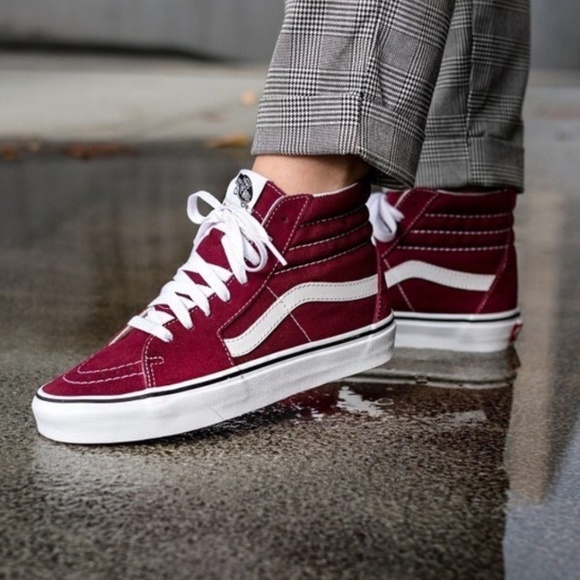 VANS SK8-Hi High Top Maroon/White Lace Up Sneakers Youth Junior